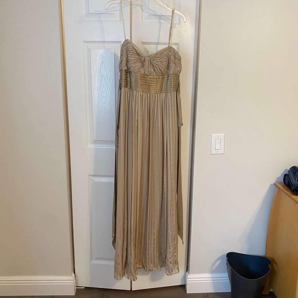 BCBGMAXAZRIA Pleated Maxi Dress Womens Size 10 Champagne Gold Evening Gown